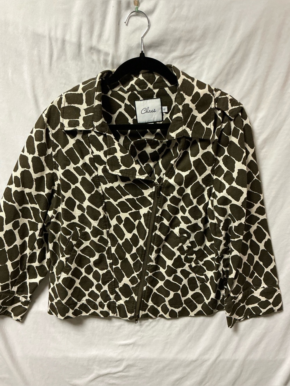 Chaus brown and Cream Printed Zip-Front Jacket